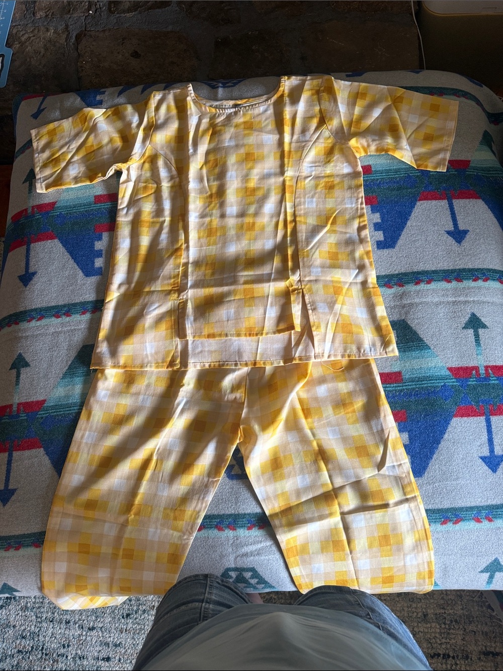 Yellow Plaid Women’s Short-Sleeve Pajama Set by